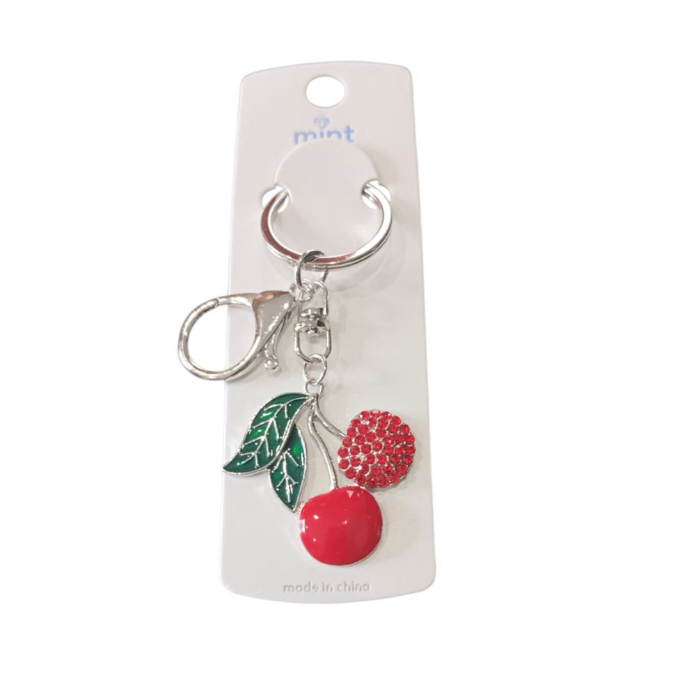 Bling Rhinestone Cherry Keychain Purse Backpack Charm - Picture 4 of 5